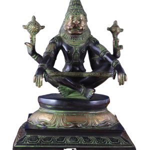 Brass Yog Narasimha Swamy Statue 11" | Unique Black Green Antique Finish | 6 kg Handcrafted Sculpture | 8" Width, 6" Depth | Yoga Narasimha Temple Inspired